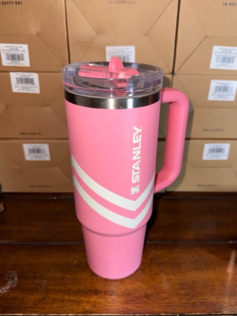 Pink Stanley Quencher ProTour 30oz Plumeria Chevron Flip Straw Leakproof Tumbler
